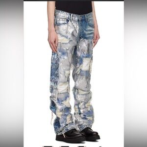Like New RARE Who Decides War Blue Heavy Metal Patchwork Denim Jeans 32 x 34
